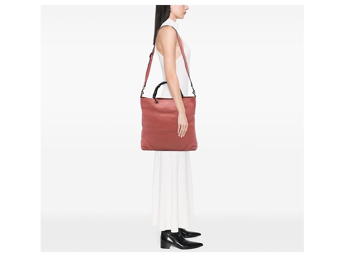 Bamboo mala shopper Gucci em couro de bezerro Tall rosa com alças de bambu - vista 6