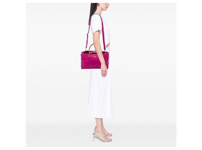 Bamboo Bolsa Shopper Satchel Gucci Medium em couro de bezerro rosa com bambu - vista 6
