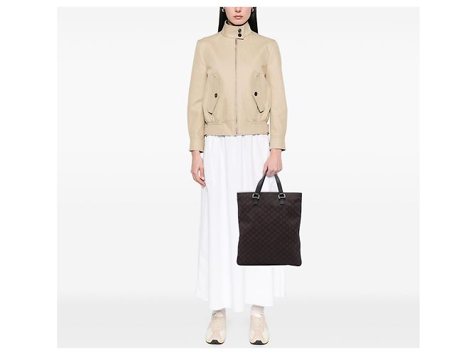 Tote bag Gucci GG in nylon marrone - vista 5