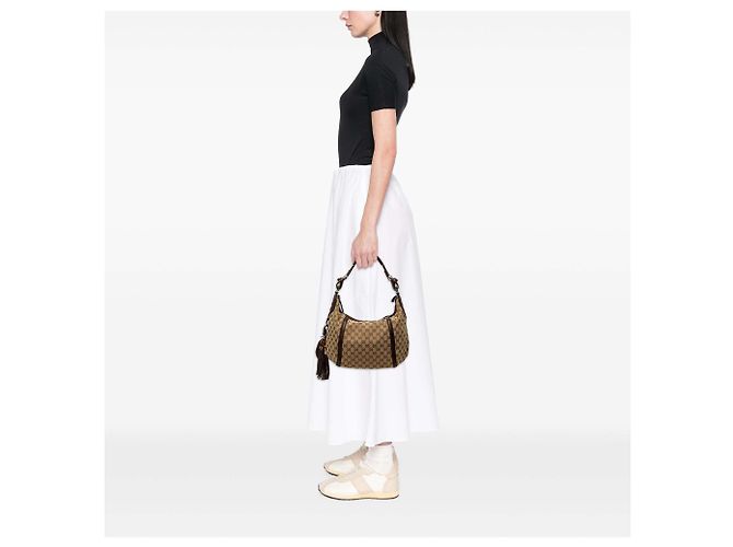 Borsa Hobo Gucci GG Canvas Techno Horsebit Beige - vista 6