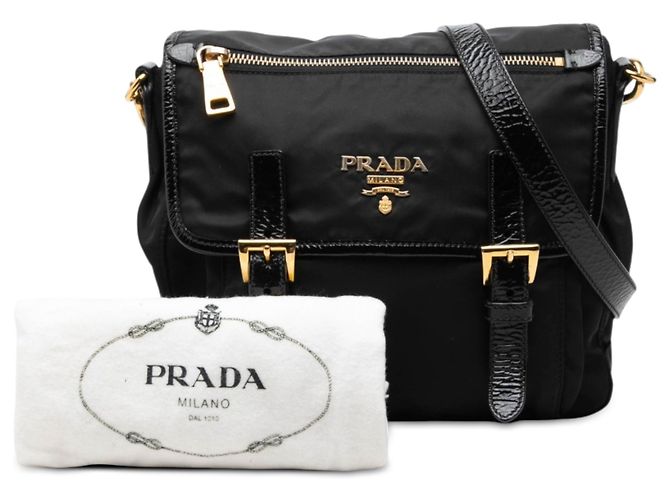Sac messager Prada Tessuto Zip à double boucle noir - vue 7