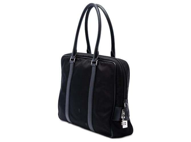 Borsa business Prada in Tessuto con profili in Saffiano nera Nero - vista 2