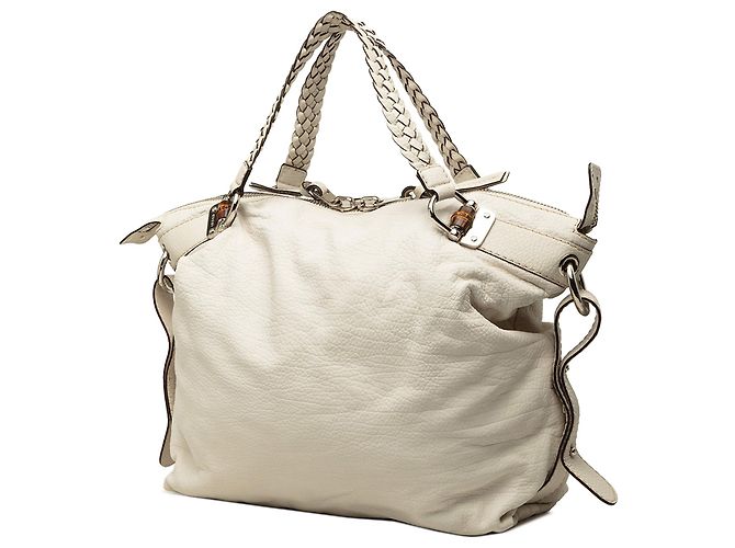 Tote Gucci Large Leather Bamboo Bar Bianco - vista 2