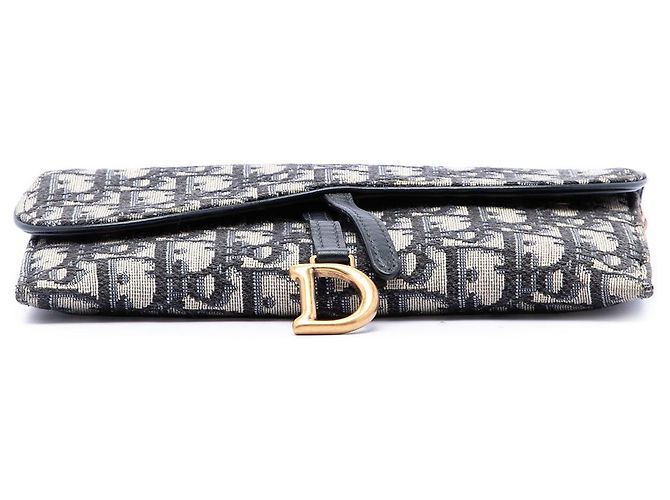 Autre Marque Borsa a tracolla Saddle Wallet On Chain in tela Dior Oblique blu - vista 3