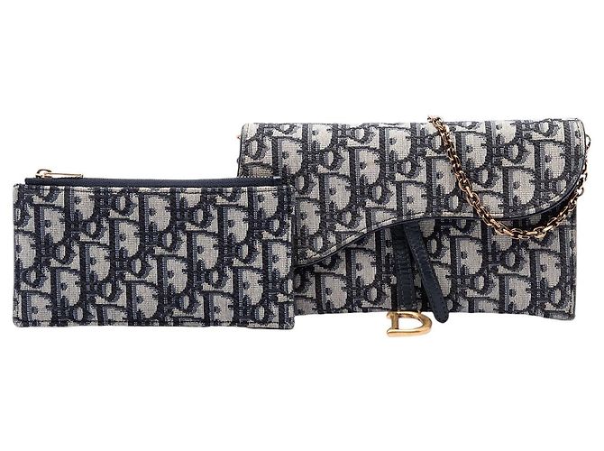 Autre Marque Borsa a tracolla Saddle Wallet On Chain in tela Dior Oblique blu - vista 7