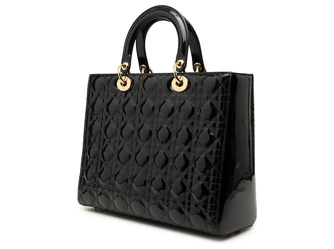 Autre Marque Borsa Lady Dior Large in pelle vernita Cannage Nera Nero - vista 2