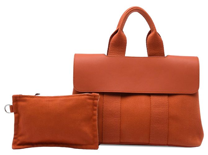 Bolsa Hermès Valparaiso PM em Toile e Swift Laranja - vista 6