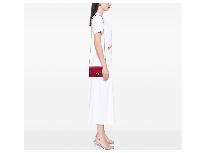 Borsa a tracolla con catena Gucci Interlocking G in pelle di vitello Dollar rossa Rosso - vista 5