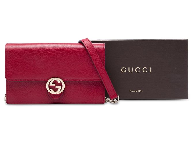 Borsa a tracolla con catena Gucci Interlocking G in pelle di vitello Dollar rossa Rosso - vista 6