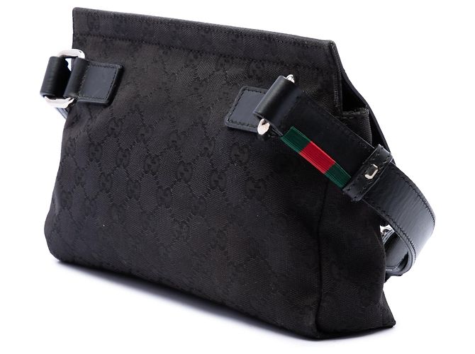 Borsetta a cintura Gucci in GG Canvas e pelle nera con fascia Web Nero - vista 2