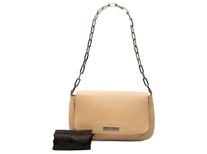 Bolsa de ombro com corrente Gucci em couro de bezerro bege - vista 7