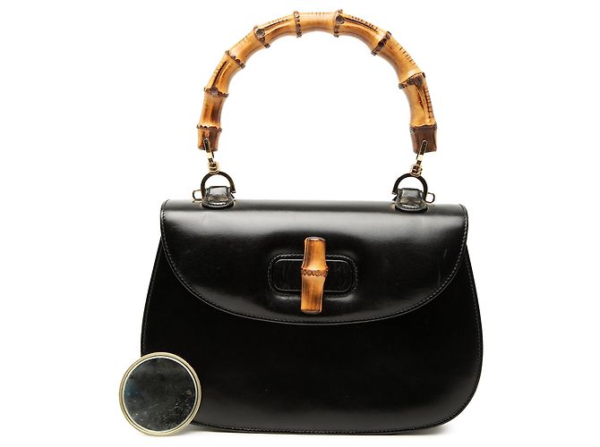 Bamboo Mala Satchel Night Gucci em pele de vitelo preta com bambu Preto - vista 7