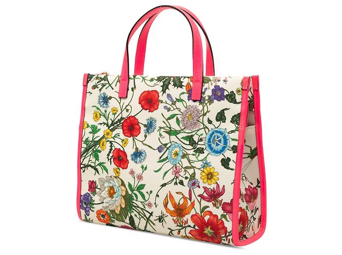Borsa Satchel Gucci Flora Medium in tela bianca Bianco - vista 2