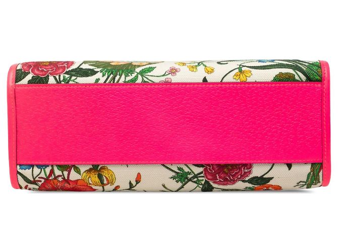 Borsa Satchel Gucci Flora Medium in tela bianca Bianco - vista 3