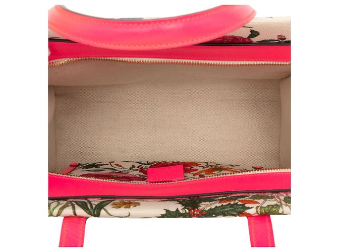 Borsa Satchel Gucci Flora Medium in tela bianca Bianco - vista 4