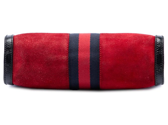 Borsa a tracolla con catena Gucci Ophidia Small in camoscio rosso con banda Web - vista 3