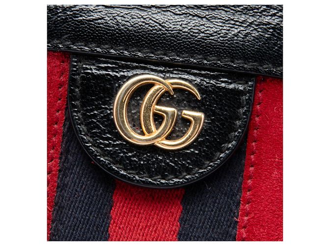 Borsa a tracolla con catena Gucci Ophidia Small in camoscio rosso con banda Web - vista 5