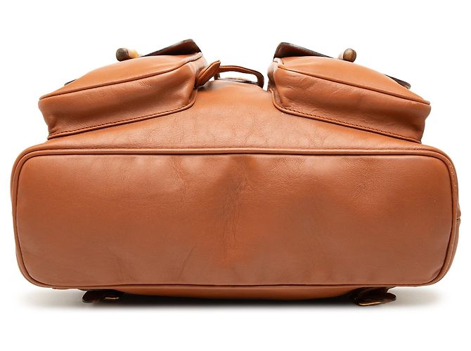 Bamboo Zaino Gucci Large in pelle di vitello marrone con coulisse e bambù - vista 3