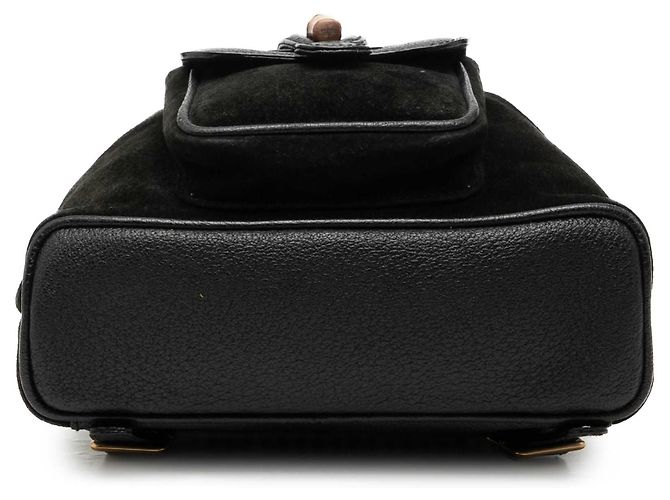 Black Gucci Suede Bamboo Drawstring Backpack - view 3