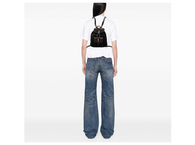 Black Gucci Suede Bamboo Drawstring Backpack - view 6