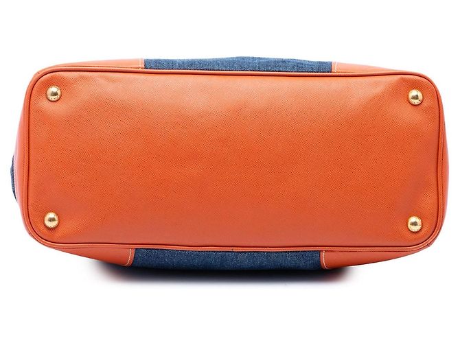 Borsa a mano in denim blu Prada con rifiniture in Saffiano - vista 3
