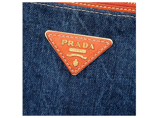 Borsa a mano in denim blu Prada con rifiniture in Saffiano - vista 5
