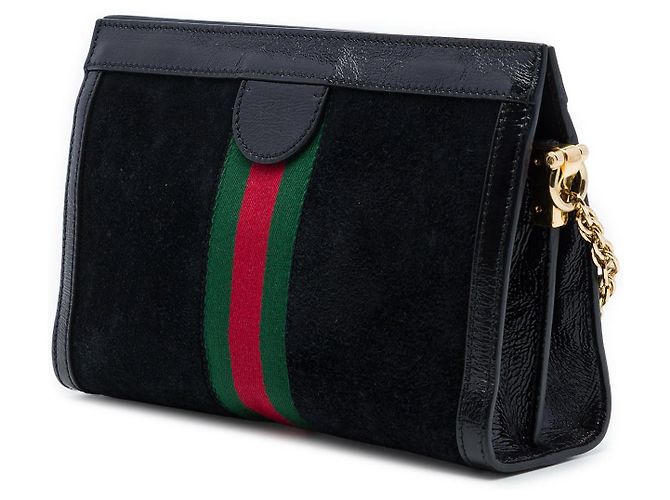 Borsa a tracolla Gucci Small Suede Web Ophidia Chain Nera Nero - vista 2