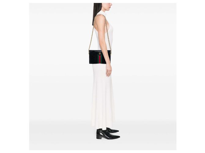 Borsa a tracolla Gucci Small Suede Web Ophidia Chain Nera Nero - vista 6
