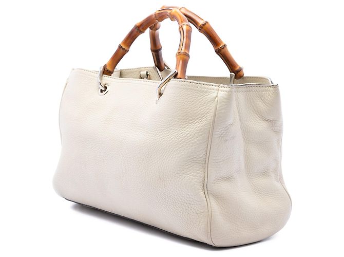 Bamboo Borsa Gucci Medium Shopper Satchel in pelle di vitello bianca con bambù Bianco - vista 2