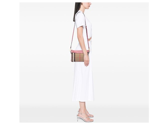 Borsa a tracolla Burberry House Check Canvas Derby Peyton Beige - vista 6