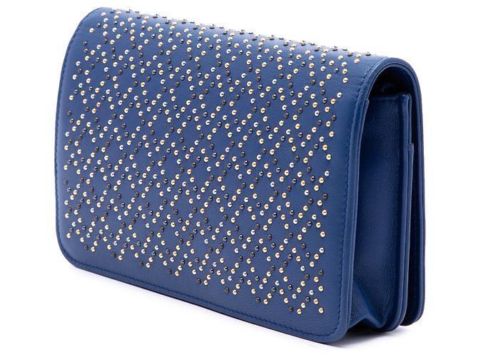 Borsa a tracolla Chanel CC in lambskin blu con borchie Wallet On Chain - vista 2
