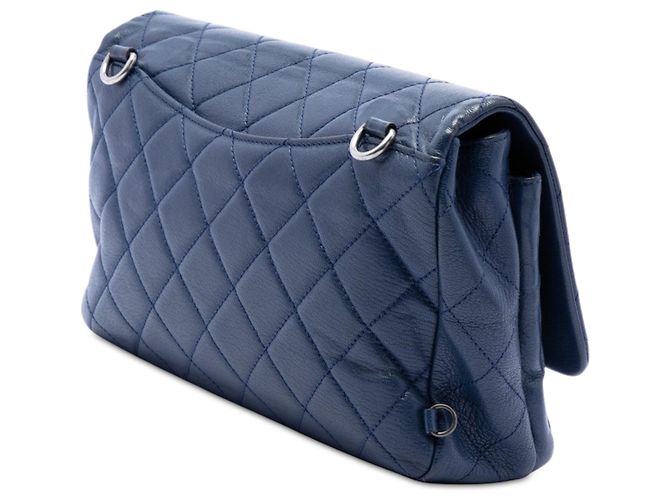 Chanel Large Quilted Satchel aus blauem Ziegenleder mit Taillenkette und doppeltem Tragegriff - Ansicht 2