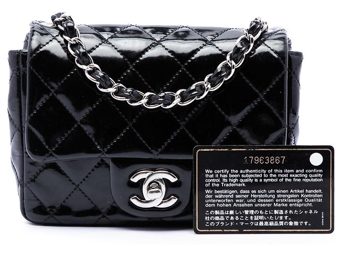 Borsa a tracolla Chanel Mini Square Classic in vernice nera con patta singola Nero - vista 7