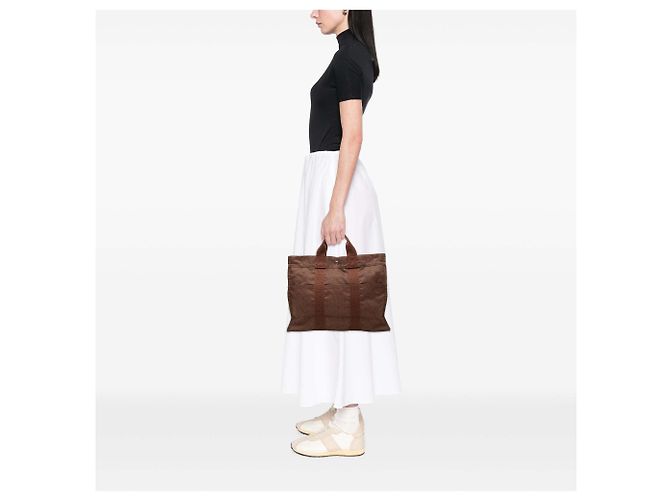 Borsa Tote Hermès Herline MM in tela marrone - vista 6