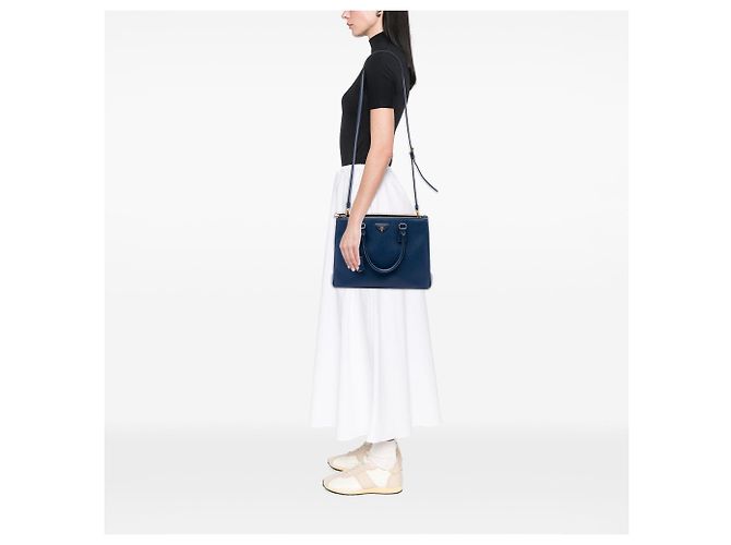 Blue Prada Medium Saffiano Lux Galleria Double Zip Satchel Tasche Blau - Ansicht 6