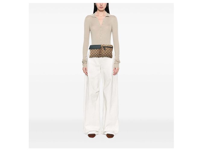 Borsetta a cintura Gucci GG Canvas Web con doppia tasca, beige - vista 6