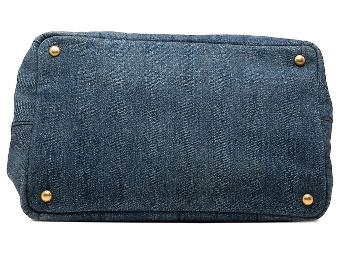 Borsa Tote Satchel Prada Denim Canapa Logo blu - vista 3