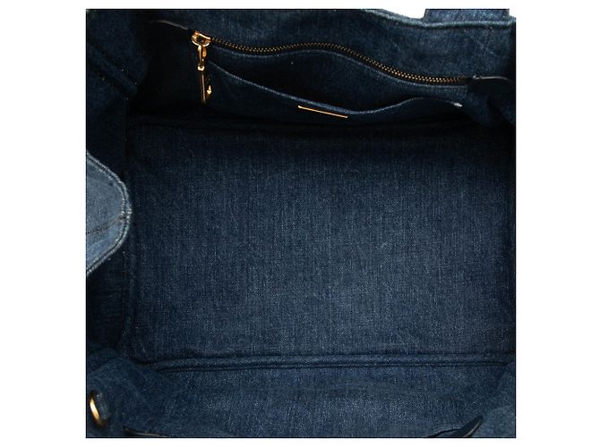 Borsa Tote Satchel Prada Denim Canapa Logo blu - vista 4