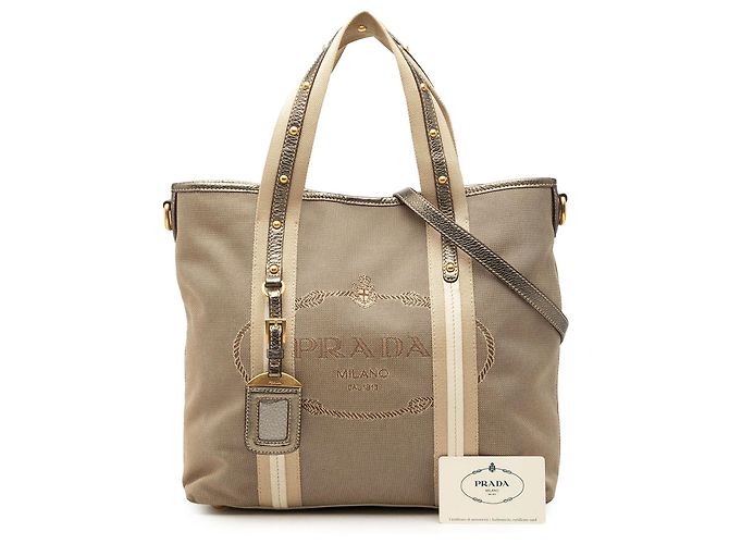 Bolso Satchel Prada de lona Canapa beige con logo - vista 7