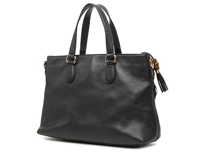 Bamboo Bolsa Gucci em couro de bezerro preta com tassel de bambu Preto - vista 2