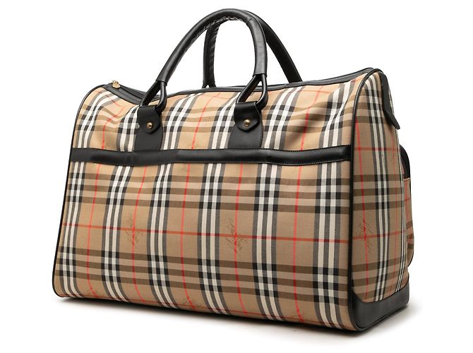Borsa da viaggio Burberry Haymarket Check Canvas Nera Nero - vista 2