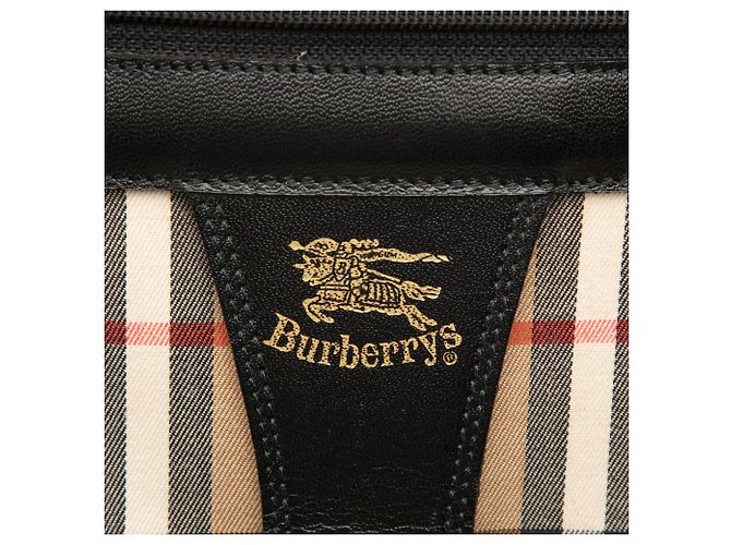 Borsa da viaggio Burberry Haymarket Check Canvas Nera Nero - vista 5