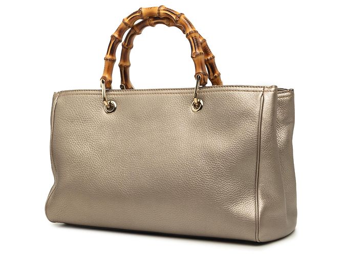 Bamboo Borsa Gucci Medium Shopper Satchel in vitello dorata con bambù D'oro - vista 2
