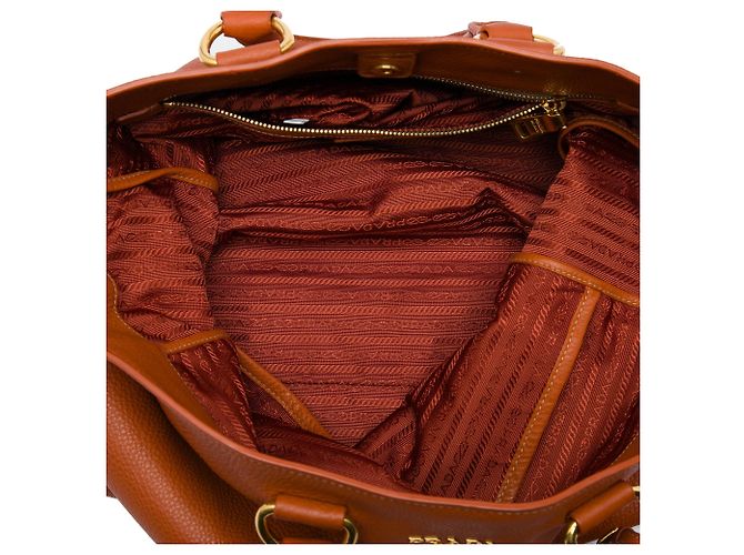 Sac cabas convertible ouvert Prada Vitello Daino Orange - vue 4