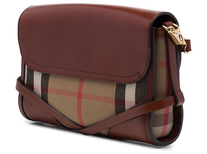 Borsa a tracolla Bridle Abbott Burberry in pelle marrone e tela House Check - vista 2