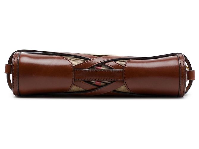 Borsa a tracolla Bridle Abbott Burberry in pelle marrone e tela House Check - vista 3