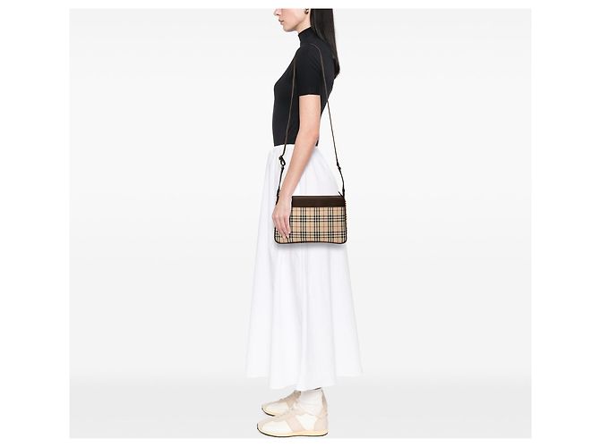 Borsa Crossbody Burberry House Check Canvas Beige - vista 6