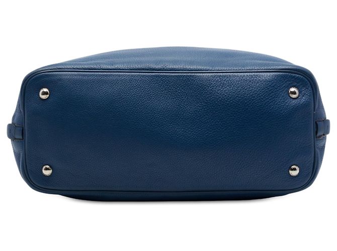 Borsa Tote Satchel Convertibile Prada Vitello Daino Blu con Cerniera Laterale - vista 3