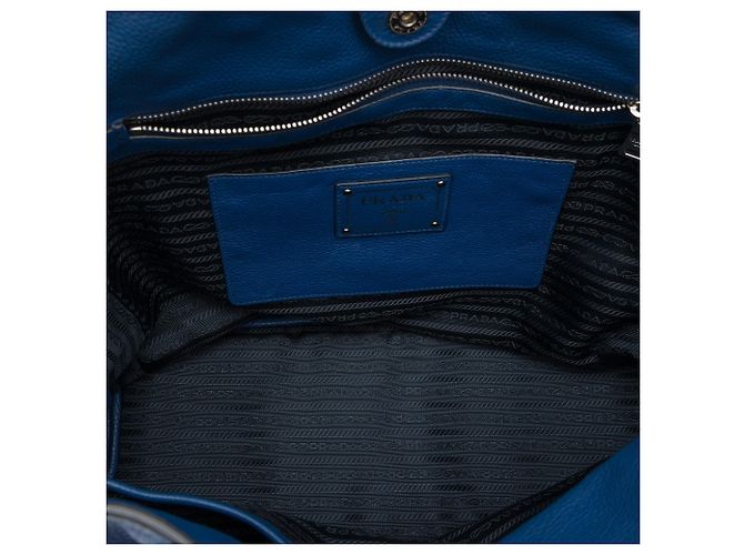 Borsa Tote Satchel Convertibile Prada Vitello Daino Blu con Cerniera Laterale - vista 4