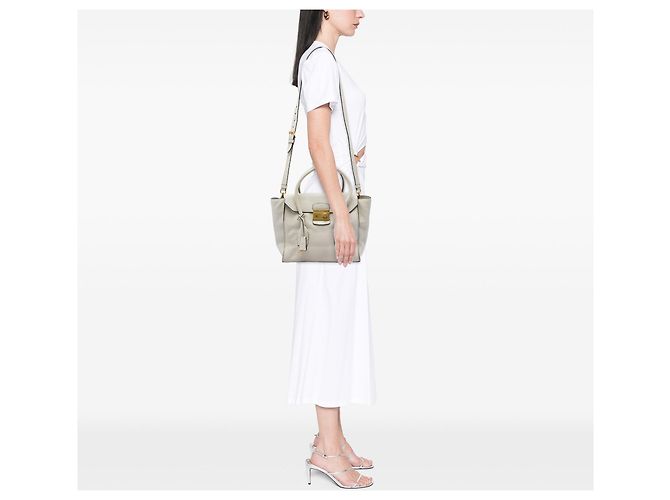 Prada Vitello Daino Sound Lock Satchel Weiß - Ansicht 5